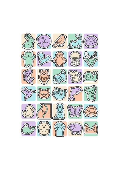 Sevimli Hayvanlar Pastel Sticker Seti 150 Adet - 5'li Mega Paket No40 - Laptop Defter Ajanda Çok Renkli