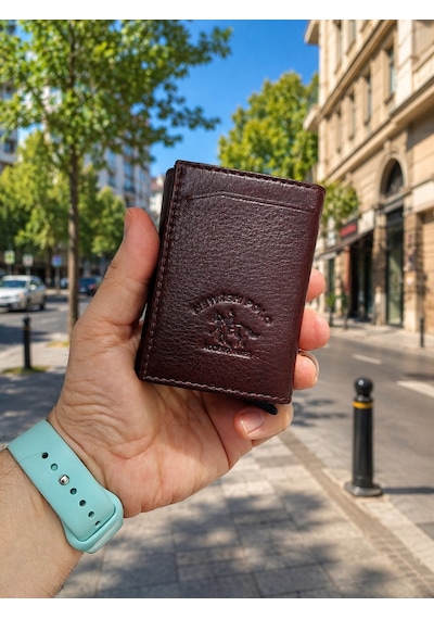 Newish Polo Mekanizmalı Rfid Özellikli Cüzdan Kredi Kartlık - Hakiki Deri Koyu Kahverengi