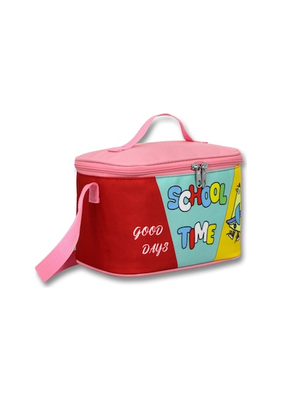 Cennec Kız Çocuk Isı Yalıtımlı School Time Baskılı Pembe - Yeşil Okul Beslenme Çantası - 6070 Kırmızı - Pembe