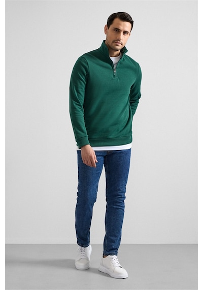 Süvari Koyu Yeşil Regular Düz Yarım Balıkçı Yaka Sweatshirt Ssw2013700001-y05 Koyu Yeşil