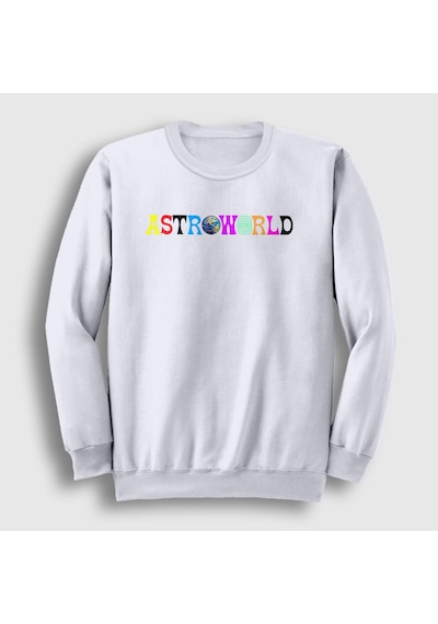Presmono Unisex Astroworld Travis Scott Sweatshirt Beyaz