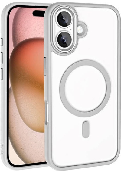 Apple Uyumlu iPhone 16 Kılıf Wireless Şarj Özellikli Krom Magsafe Silikon Kapak Gümüş