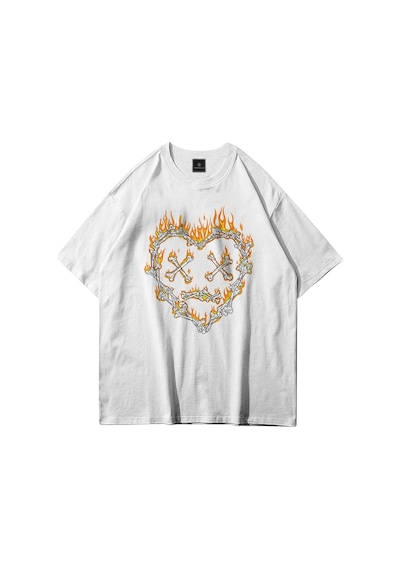 Startmore Unisex Kemik Kalp Beyaz Tshirt Beyaz