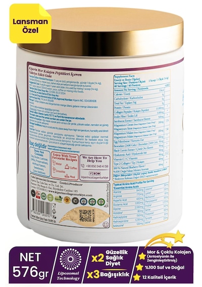 Kiperin Purple Çoklu Kolajen Peptitleri içeren Lipozomal Mor Kolajen 576 ﻿﻿ML