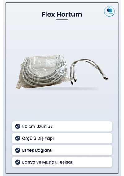 Flex Hortum 50 Cm Örgülü Esnek Banyo Ve Mutfak Tesisatı Musluk Ba