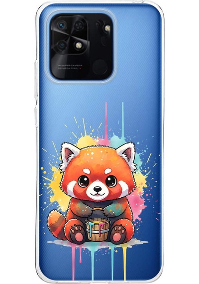 Redmi 10c İle Uyumlu Splash Tilki Tasarımlı Şeffaf Silikon Kılıf Şeffaf