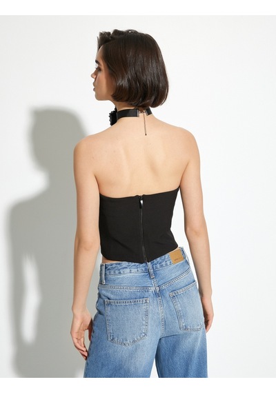 Koton Straplez Crop Üst Arkası Fermuarlı Siyah 4sak30037pw 4SAK30037PW999