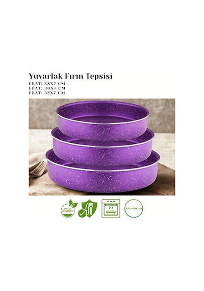 3lü Granit Yuvarlak Fırın Tepsisi Seti - Violet Diğer