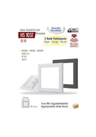Helios: Sıva Üstü Yuvarlak Sensörlü Led Armatür, 3 Renk Fonksiyonlu, 18w, Beyaz Hs 1037 Beyaz