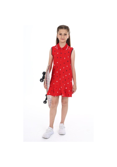 Toontoy Kız Çocuk Baskılı Elbise Kırmızı