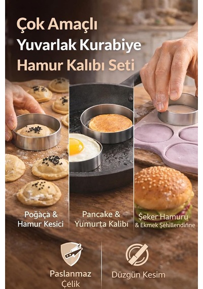 Owersea Paslanmaz Çelik Yuvarlak Hamur Kesici Seti, Kurabiye Kalıbı, Pankek Ve Yumurta Halkası Diğer