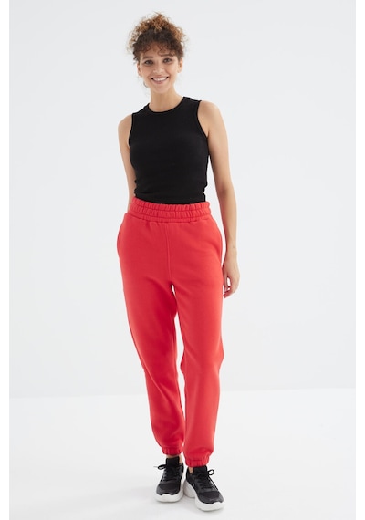 Tommy Life Fiesta Yüksek Bel Şardonlu 3 İplik Pamuklu Basic Kadın Eşofman Alt - 94624 Kırmızı