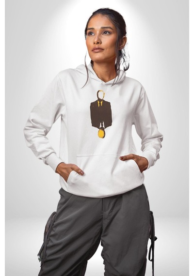 Görünmez İnsan Takım Elbise Kadın Erkek Beyaz Kapüşonlu Sweatshirt Hoodie Beyaz