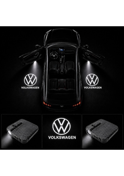 Yeni Volkswagen Kapı Altı Logo Projektör Led Işığı 2'li Set Pilli Kablosuz Kapı Karşılama Lambası