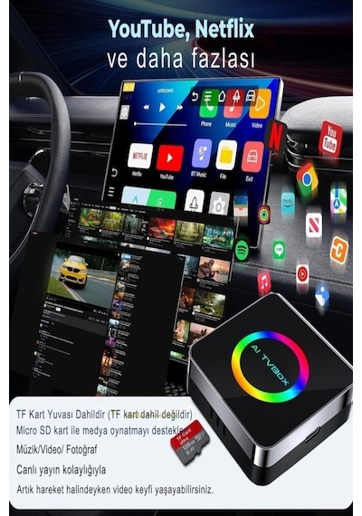 Araba Carplay Android Auto Box 4gb Ram 32gb Hafıza Youtube Netflix Tv İzleme Kutusu Video Gps Hdmı 4"