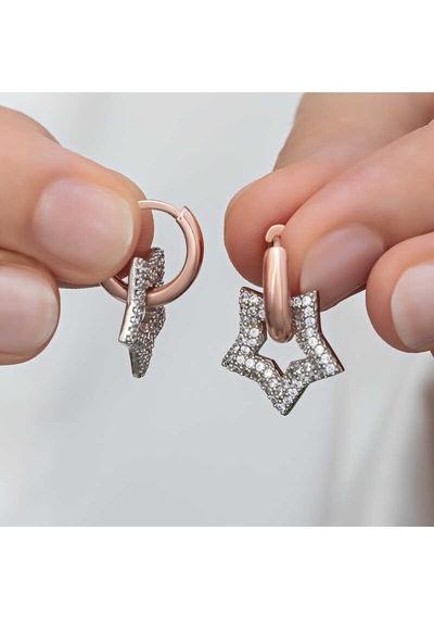 Gumush Gümüş Sallantılı Yıldız Kadın Küpe Rose Gold
