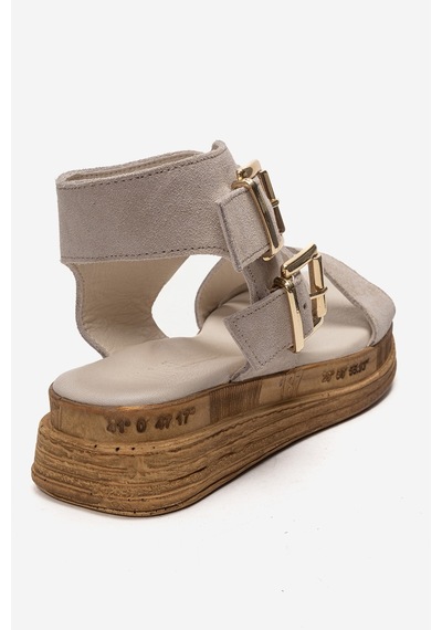 Luvishoes Lorentıs Bej Süet Hakiki Deri Çift Tokalı Kadın Sandalet