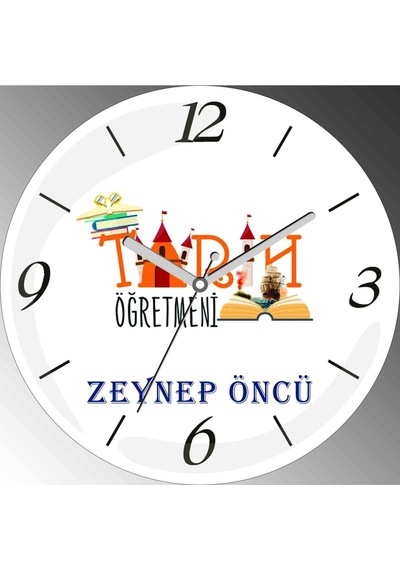 Kişiye Özel Tarih Öğretmen Çap 30cm Sessiz Akar Bombeli Gerçek Cam Duvar Saati Çok Renkli