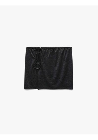 Koton Slim Fit Simli Aksesuarlı Pencere Detaylı Mini Pareo Etek Siyah 5sak70001mk