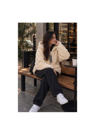Öners Kadın Kapşonlu Peluş Fermuarlı Sweat Oversize Yumuşak Polar Hoodie Kışlık Sıcak Tutucu Bej Bej Öners Kadın Kapşonlu Peluş Fermuarlı Sweat Oversize Yumuşak Polar Hoodie Kışlık Sıcak Tutucu Bej Bej