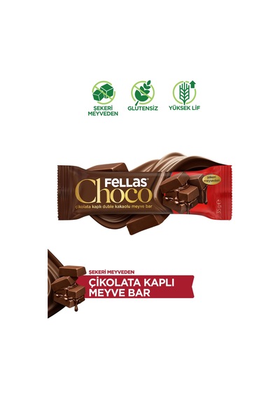 Choco - Çikolata Kaplı Duble Kakaolu Meyve Bar 35 G X12 Adet