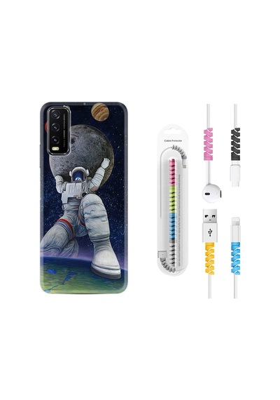 Vivo Y20 Kılıf Kablo Koruyuculu Astronot Ve Dünya 1759