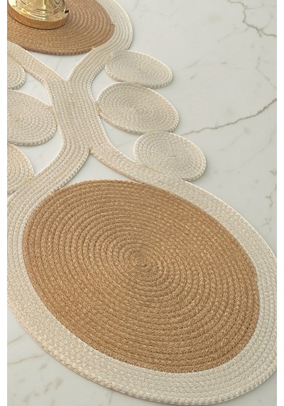 Jüt Hasır Doğal Boho Görünümlü Krem Bej 30x100 Cm Runner Amerikan Servis Masa Dekoru Krem-bej Krem-bej