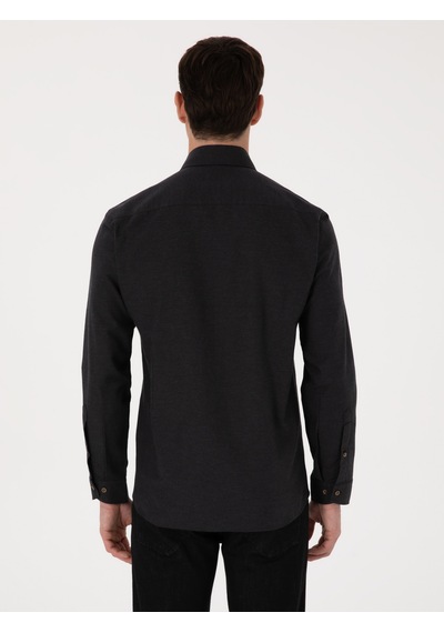Cacharel Siyah Slim Fit %100 Pamuk Yakası Düğmeli Flanel Gömlek