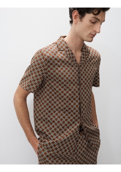Marks & Spencer Pamuk Karışımlı Geometrik Desenli Pijama Üstü Kahverengi