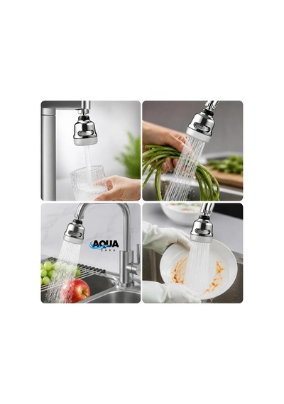 Aqua Sara 3 Fonksiyonlu Mutfak Lavabo Musluk Başlığı 360 Derece Döner Musluk Ucu Tasarruflu Krom