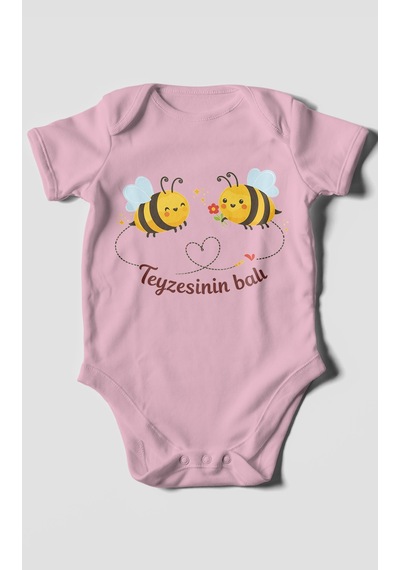 Morivokids Teyzesinin Balı Kısa Kollu Bebek Body %100 Pamuk Koyu Pembe