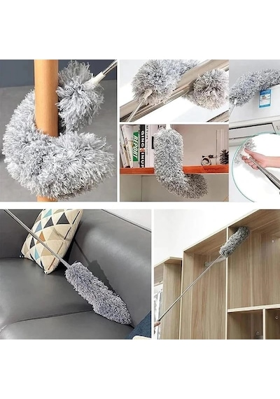 Mikrofiber Püsküllü Manyetik Anti-statik Toz Alma Mopu 210 Cm Teleskopik Uzayabilen Saplı Bükülebilir Başlıklı 40 Cm Püs