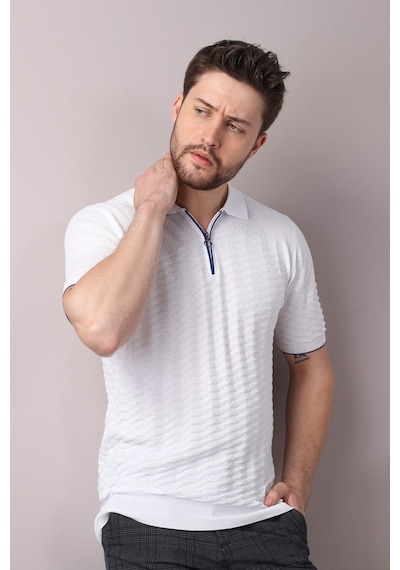 Ferraro Beyaz Polo Yaka Fermuarlı Erkek Pamuk Triko T-Shirt-Beyaz (417942103) Beyaz