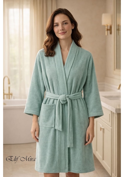 Kimono Yaka Unisex Tek Kişilik Pamuklu Banyo Bornozu Comfort Yeşil