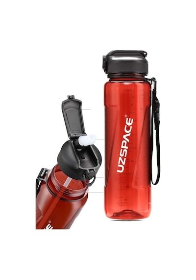 Uzspace 1000 Ml Kırmızı Tritan Matara - Silikon Pipet Ağızlık - K