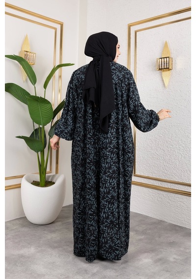 Nevayla Moda Robalı Desenli Viskon Elbise - Yeşil / E0126 Yeşil