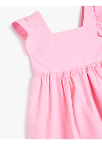 Koton Elbise Fırfır Detaylı Kare Yaka Pamuklu Pembe 4smg80098aw Pembe