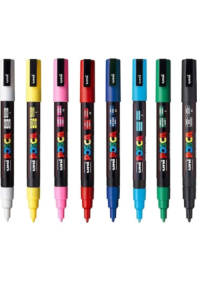 Uni-ball Posca Pc-3m Su Bazlı Boyama Markörü 8'li Ana Renkler 0.9 - 1.3 MM