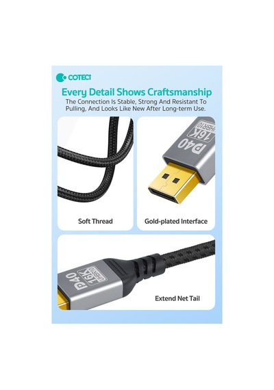 İki Ucu Erkek Dp 2.0 Displayport Kablosu 3 Metre 16k 60hz 8k 120hz 4k 144hz - 40gbps Örgülü Altın Uçlu Oyuncu Monitör Görüntü Kablosu