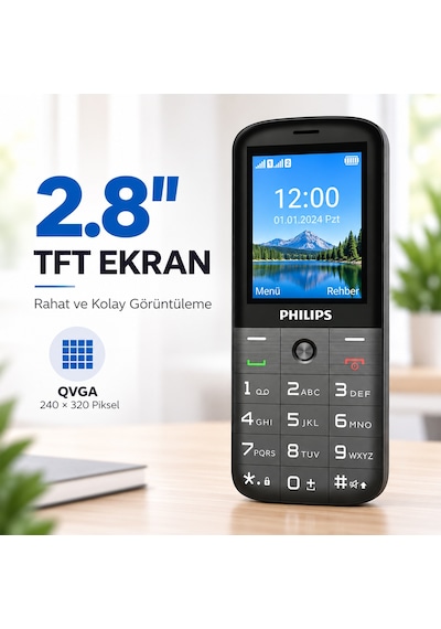 Philips Xenium E227 Kameralı Çift SIM Kartlı Tuşlu Cep Telefonu Siyah