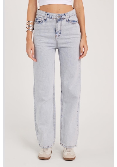 Tudors Kadın Regular Fit Klasik Kesim Pamuklu Bol Paça Açık Mavi Jean Pantolon-39520 Açık Mavi