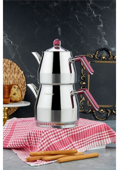 Cooker Everest 18/10 Paslanmaz Çelik Jumno Boy Çaydanlık 2 L Demlik 3,25 L Alt Hazne Çelik