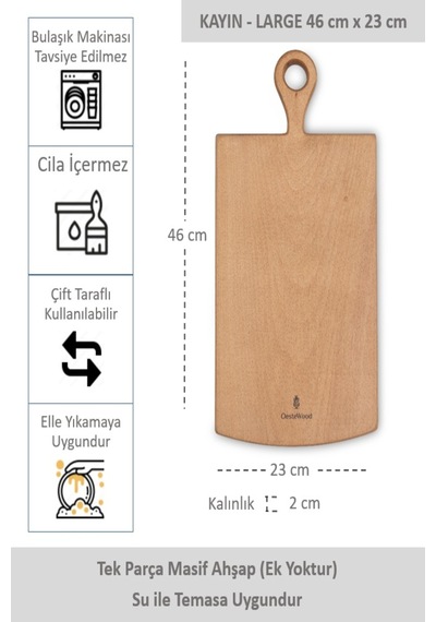 Yekpare Masif Ahşap Sunum Tahtası Kesme Tahtası Kayın Large 10