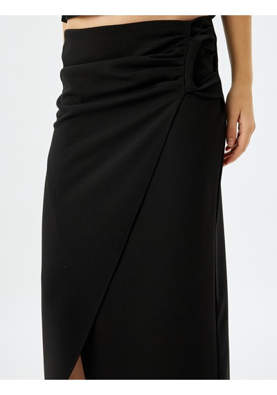 Koton Slim Fit Drapeli Midi Boy Asimetrik Kruvaze Etek Siyah 5sak10037ek Siyah