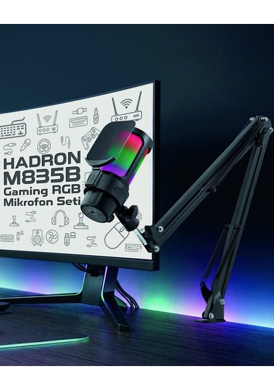 Hadron M835b Gaming Rgb Mikrofon Seti Ayarlı Masa Kolu Type-c 192khz 24bit - Siyah