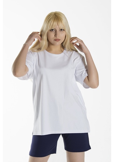 Kadın Beyaz Basic Bisiklet Yaka Oversize Pamuklu T-shirt Beyaz Kadın Beyaz Basic Bisiklet Yaka Oversize Pamuklu T-shirt Beyaz