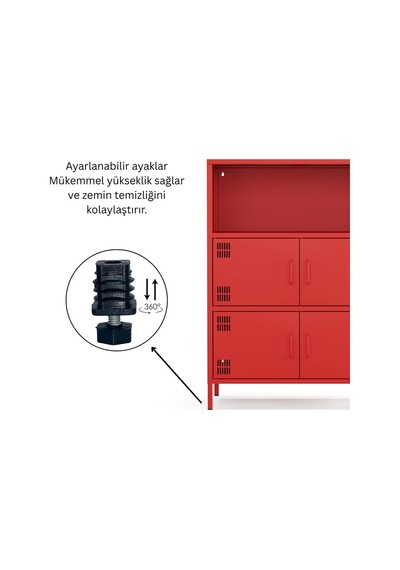 Pera Metal Çok Gözlü Dolap, 4 Kapaklı, Açık Raflı 80,50 X 40 X 109,50 Cm Ral 3020 Kırmızı Pera Metal Çok Gözlü Dolap, 4 Kapaklı, Açık Raflı 80,50 X 40 X 109,50 Cm Ral 3020 Kırmızı