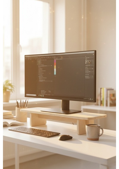 Ahşap Monitör Yükseltici - Ergonomik Masaüstü Monitör Rafı - Laptop - Kolay Kurulum Minimal Tasarım