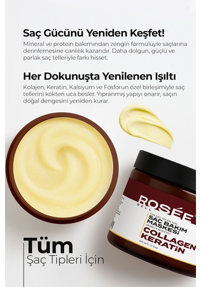 Kolajen Ve Keratin Saç Bakım Maskesi Onarıcı Repair Kolajen Saç Maskesi 500 Ml
