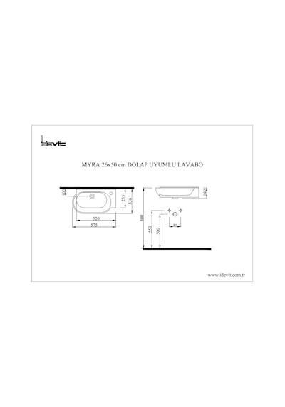 Idevit Tezgah Üstü Myra Mini Lavabo 50CM Sifonsuz